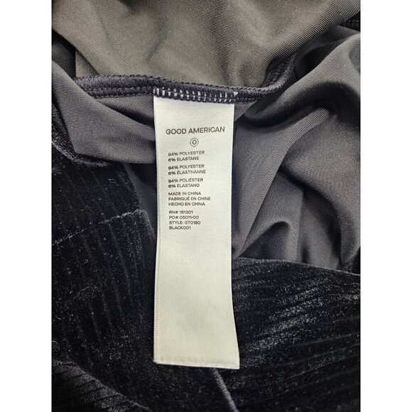 NWOT Good American Velvet Blouse Womens 0/Sm Black V Neck Front Tie Long Sleeves - Picture 8 of 9